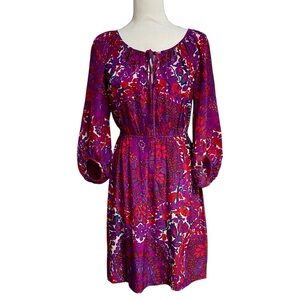 Trina Turk Kerry Silk Mini Dress Purple Red Floral Paisley Balloon Sleeve Size 2